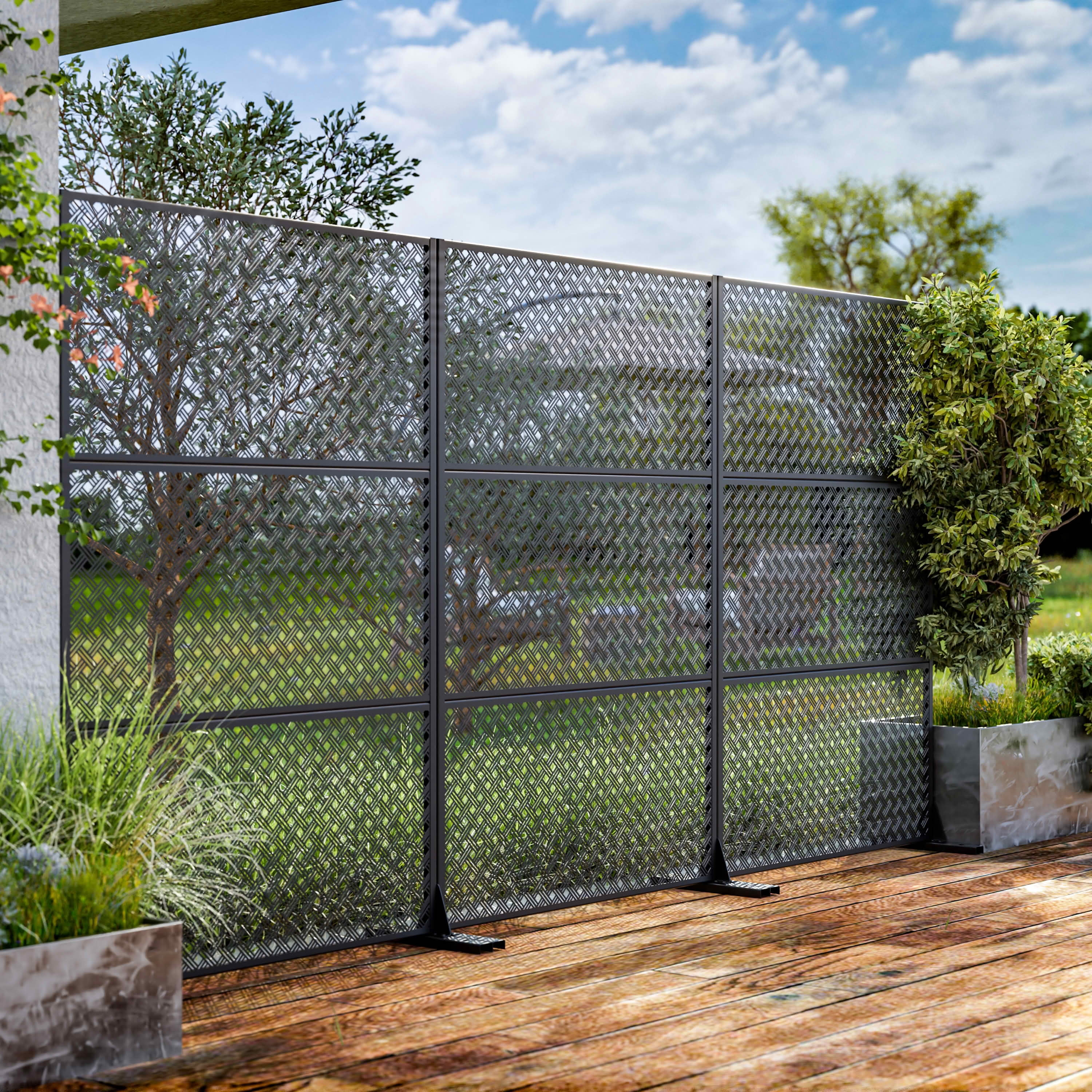 MAYEERTY 72x47 Black Outdoor Natural Privacy Panel Screen, 3 Piece Set Natural Folding Divider for Backyard and Garden