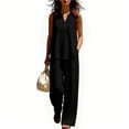 thumbnail image 5 of VBVC Women's 2 Piece Cotton-Linen Outfit Set,Notch Neck Tank Top and Wide Leg Pants For Women,Ladies Button Trim Loungewear with Pockets,Black,S-2XL, 5 of 7