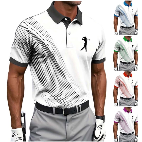 VBVC Men's and Men's Plus Golf Print Short Sleeve Collared Shirt,Breathable Quick Dry Athletic Top For Men,Blue,S-5XL