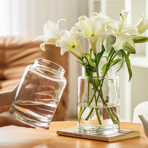 Jarrones de vidrio misognare, centros de mesa transparentes con flores de 9 pulgadas, paquete de 2