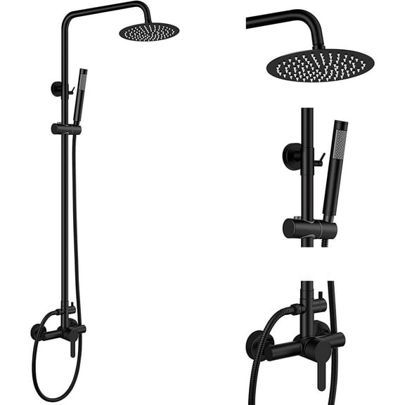 Zovajonia Outdoor Shower Fixture Matte Black Outdoor Shower Kit with 8" Shower Head,Hand Sprayer and Tub Spout