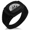 thumbnail image 1 of Stainless Steel Ikoma Samurai Crest CZ Ribbed Needle Stripe Pattern Biker Style Polished Ring, 1 of 1