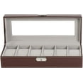 thumbnail image 3 of 6 Slot Watch Display Case Leather Organizer Glass Jewelry Storage Box Lockable, Brown, 3 of 3