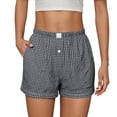 thumbnail image 2 of ZHOGXU Womens Casual Shorts Elastic Waist Plaid Print Button Front Comfortable Stretchy Lightweight Shorts With Pockets For Everyday Wear Black L, 2 of 4