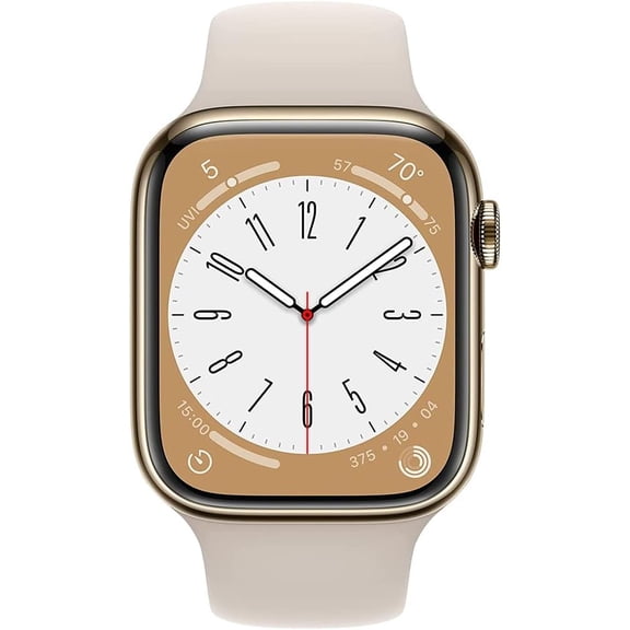 Restored Apple Watch Series 8 GPS + Cellular 41mm Gold Stainless Steel Case with Starlight Sport Band - S/M. Fitness Tracker, Blood Oxygen & ECG Apps, Always-On Retina Display