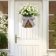 thumbnail image 2 of XEAZON Artificial Tulip Hanging Basket,15.8in White Tulip Wreath, Artificial Tulips Door Wreaths, Outdoor Artificial Flower Wreath for Front Door, Wedding, Patio, Wall, Garden, Home Decoration, 2 of 8
