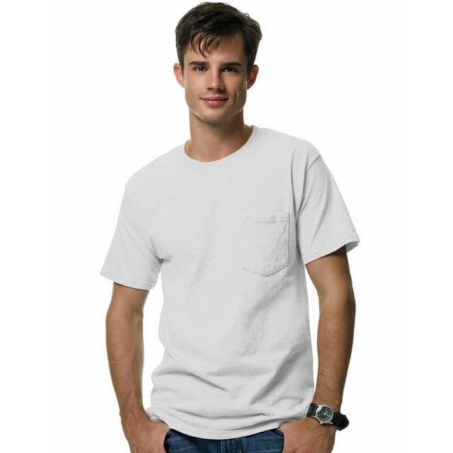 Hanes Beefy-T T-Shirt à Poche pour Hommes, 3TG, Blanc
