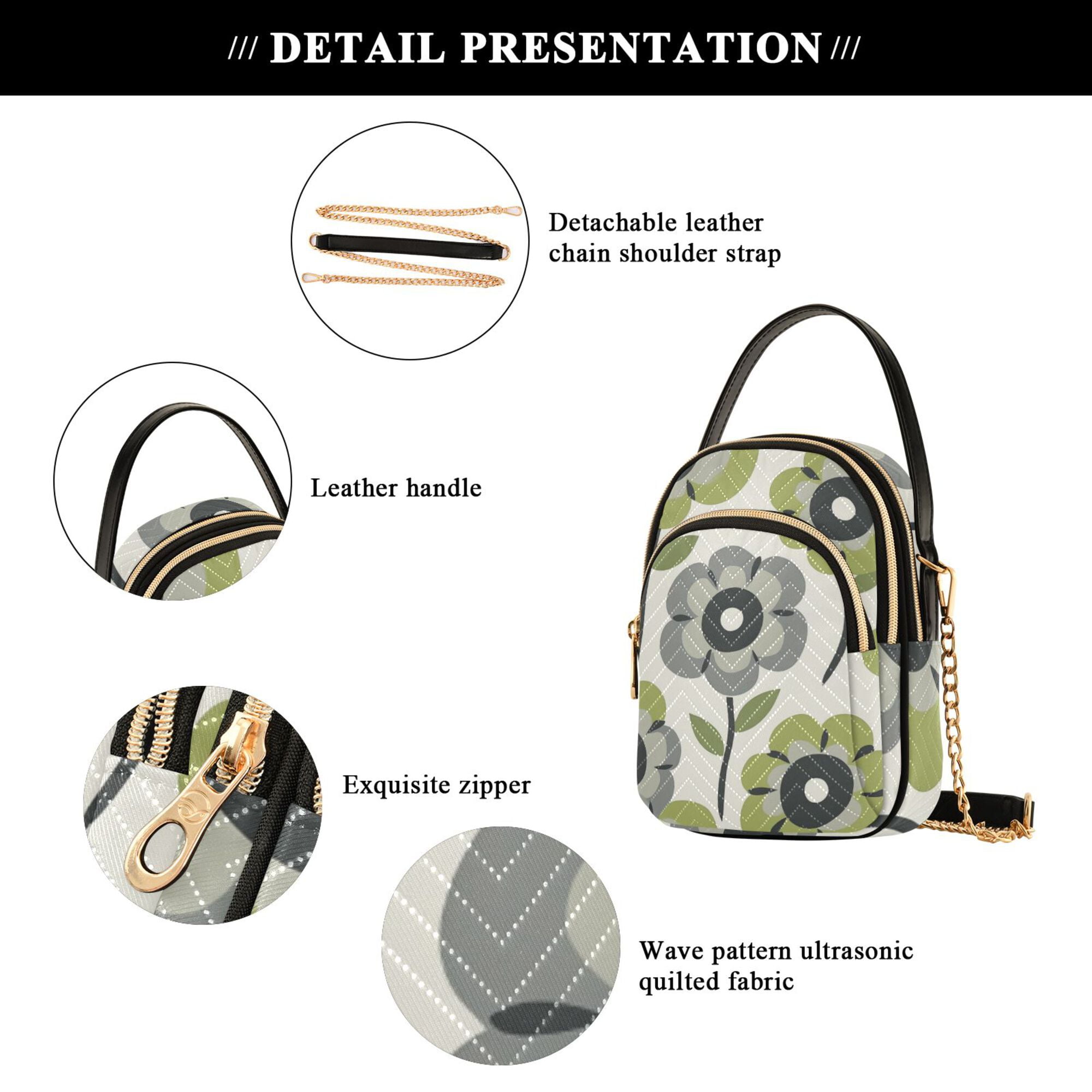 FORMRS Crossbody Bag for Women Quilted Travel Shoulder Cell Phone Purse with Chain Strap Handbag, Retro Flower