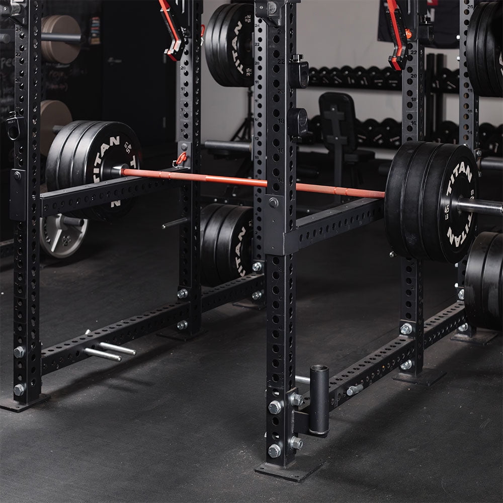 Titan Fitness TITAN Series Flip-Down Safety Bars, 36" Depth Spotter Arms, Rated 3,000 LB, Safety Bars for 3"x3" Uprights with Plastic Liner Protection, Spotter Arms for Squat Rack