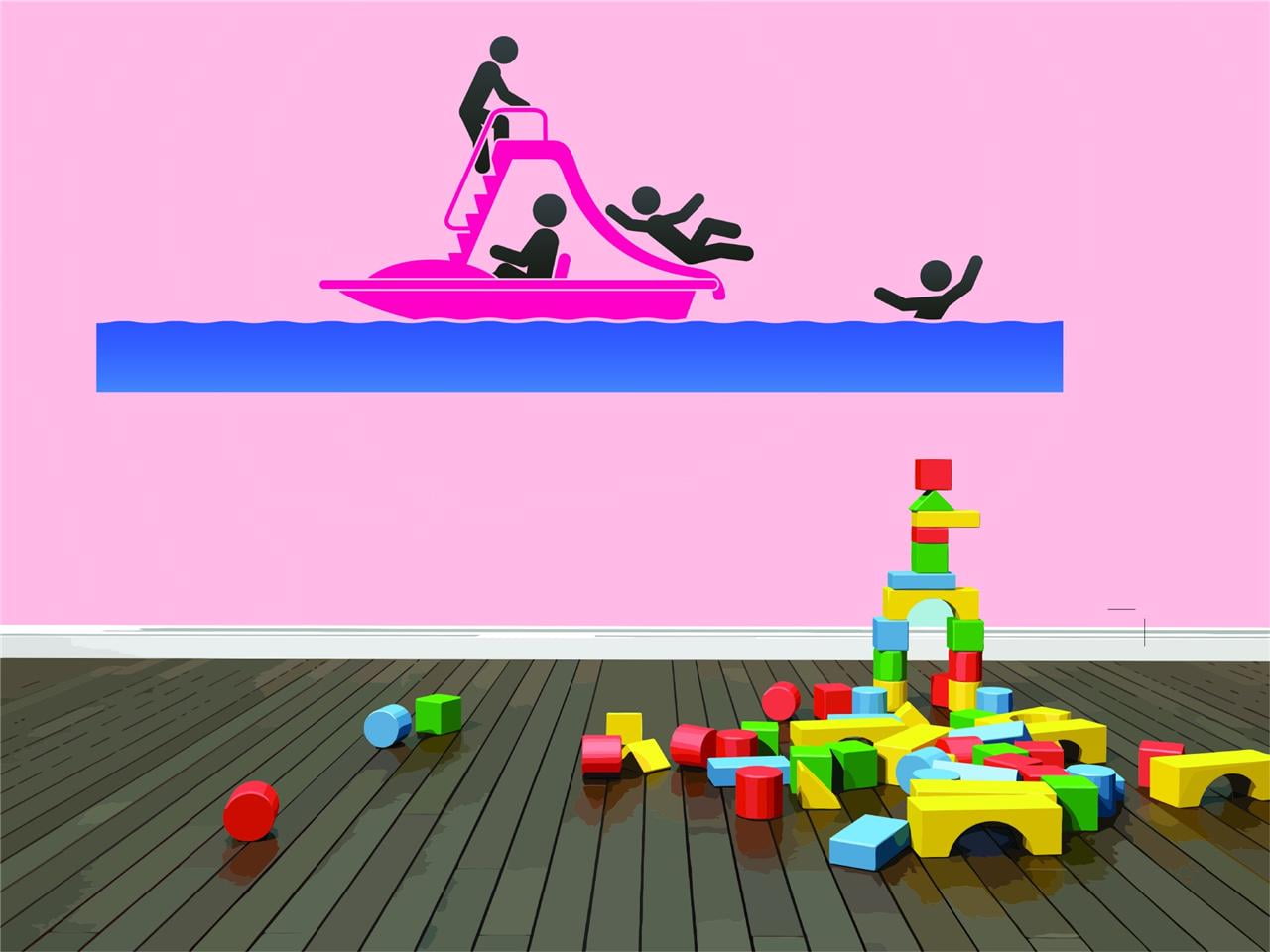 Design With Vinyl Artwork Sliding Off Boat Slide into Lake Wall Decal