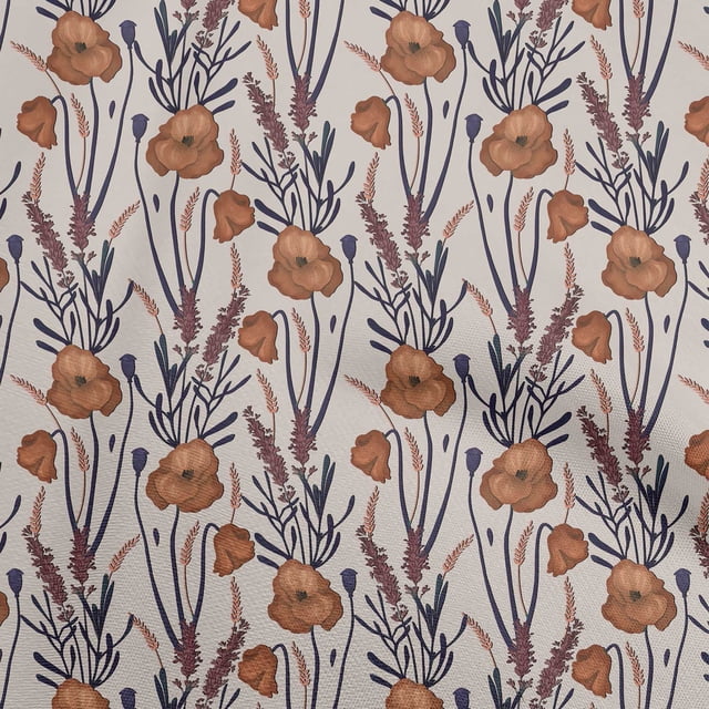 oneOone Coton Jersey Marron Tissu Floral Rétro Tissu Imprimé par la Cour 58 Pouces de Large