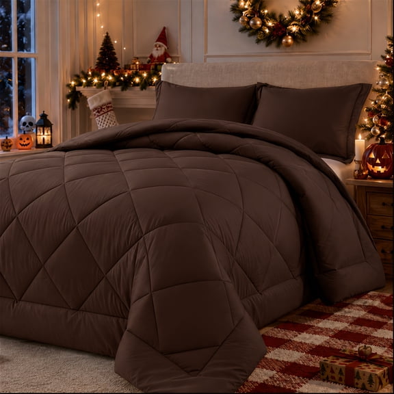 2Pcs Twin Square Quilted Checkered Comforter Set