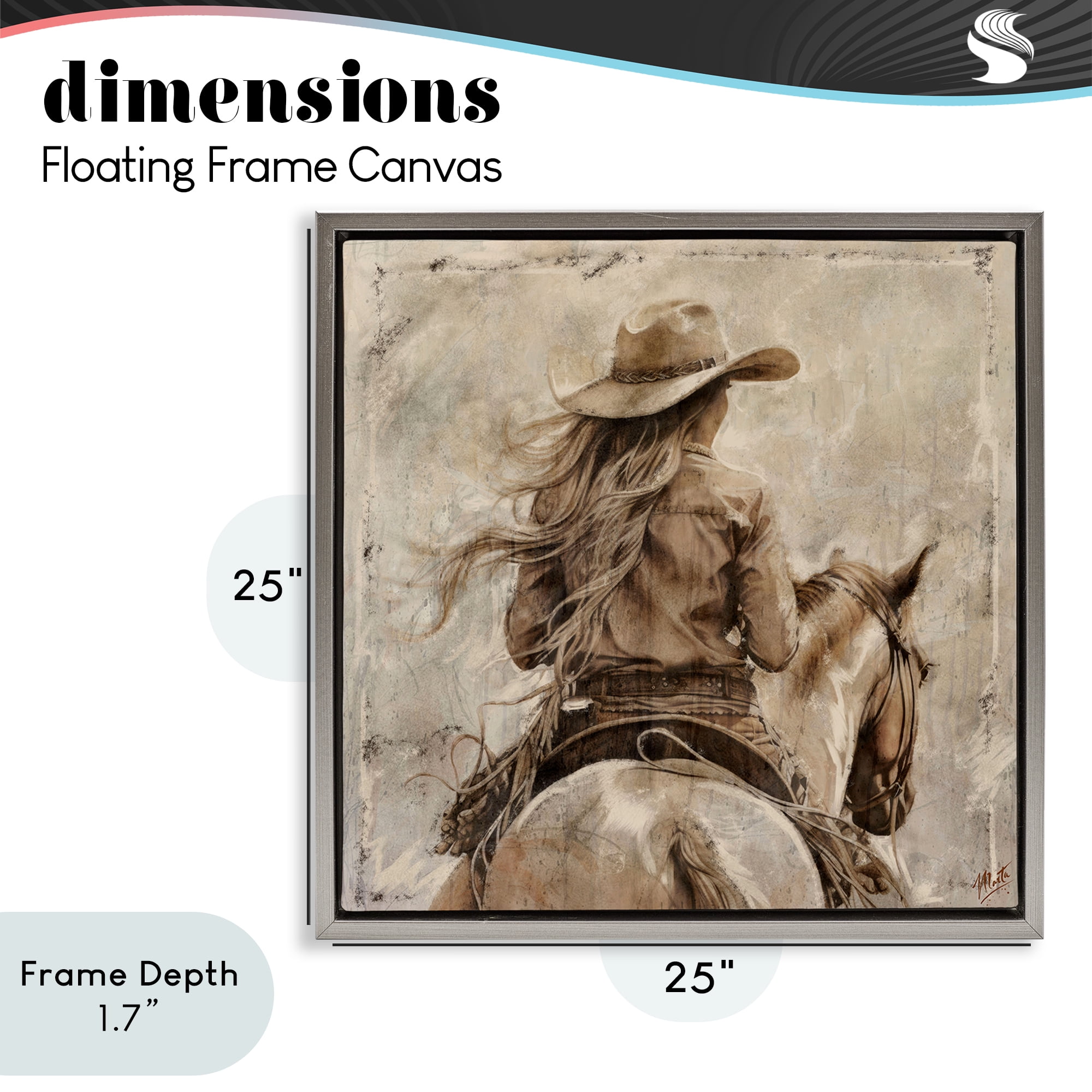 Stupell Industries Windblown Cowgirl on Horseback Gray Framed Floater Canvas Wall Art, design by Marta Wiley