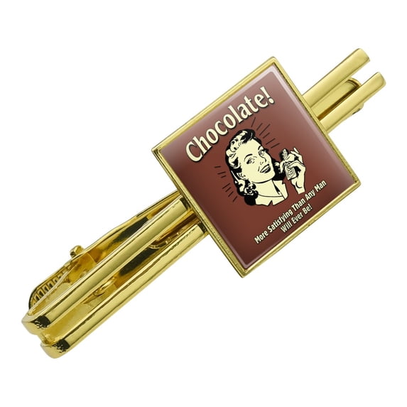 Chocolate More Satisfying Than Any Man Will Ever Be Funny Humor Retro Square Tie Bar Clip Clasp Tack- Silver or Gold