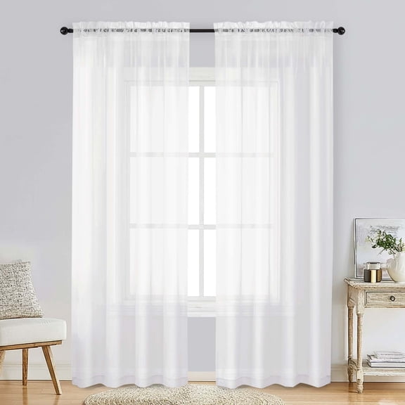 Patin White Sheer Curtains 84 Inches Long 2 Panels, Light Filtering Solid Color Voile Airy Living Room Curtains for Bedroom Bathroom, Rod Pockets Window Treatments Drapes, Each Panel 42" W x 84" L