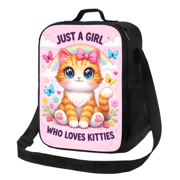 Kitten Lover Cute Cat Lunch Bag Insulated Thermal Box with Shoulder Strap & Handle for Work and Picnic
