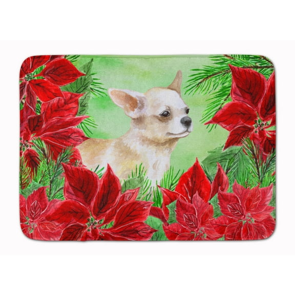Chihuahua Leg up Poinsettas Machine Washable Memory Foam Mat