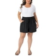 thumbnail image 2 of Agnes Orinda Women's Plus Size Shorts Wide Leg Loose Drawstring High Waist Beach Vacation 2026 Summer Casual Pant with Pocket 1X Black, 2 of 6