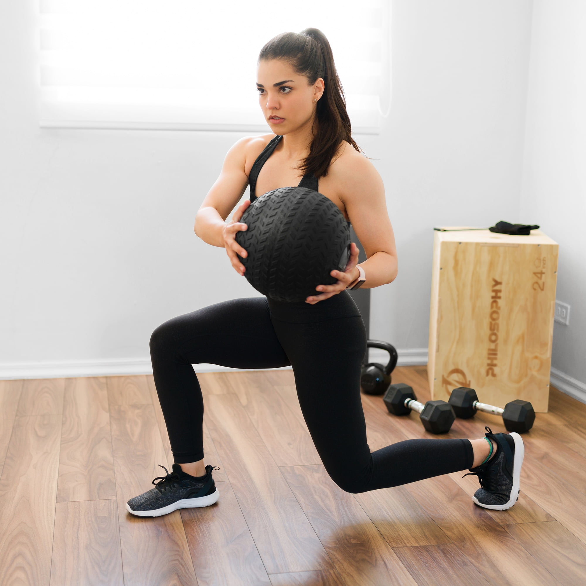 Philosophy Gym Slam Ball, 10 LB - Weighted Fitness Medicine Ball with Easy Grip Tread