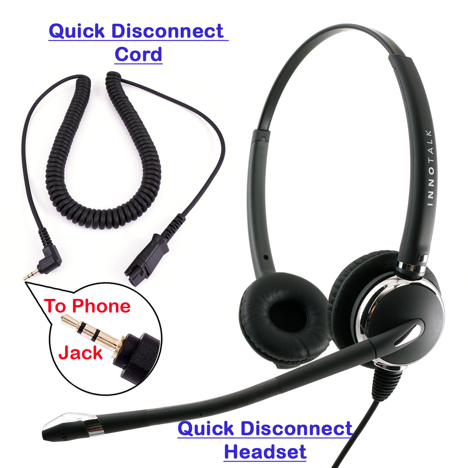 Plantronics Compatible QD 2.5mm Headset Combo - Best Pro Binaural Headset + 2.5 mm headset jack as Office Headset - image 1 of 7