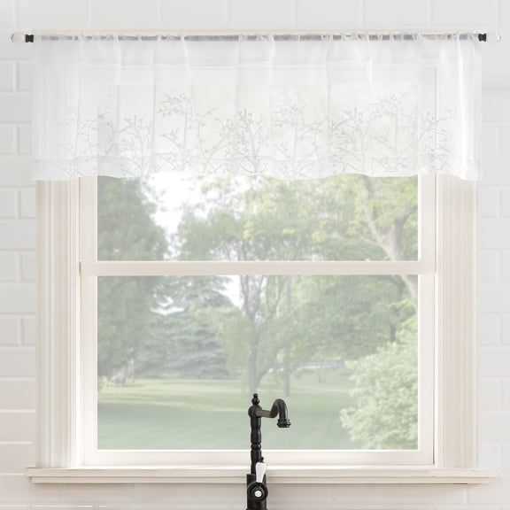 No. 918 Madeira Embroidered Floral Sheer Rod Pocket Kitchen Curtains, 52"W x 14"L