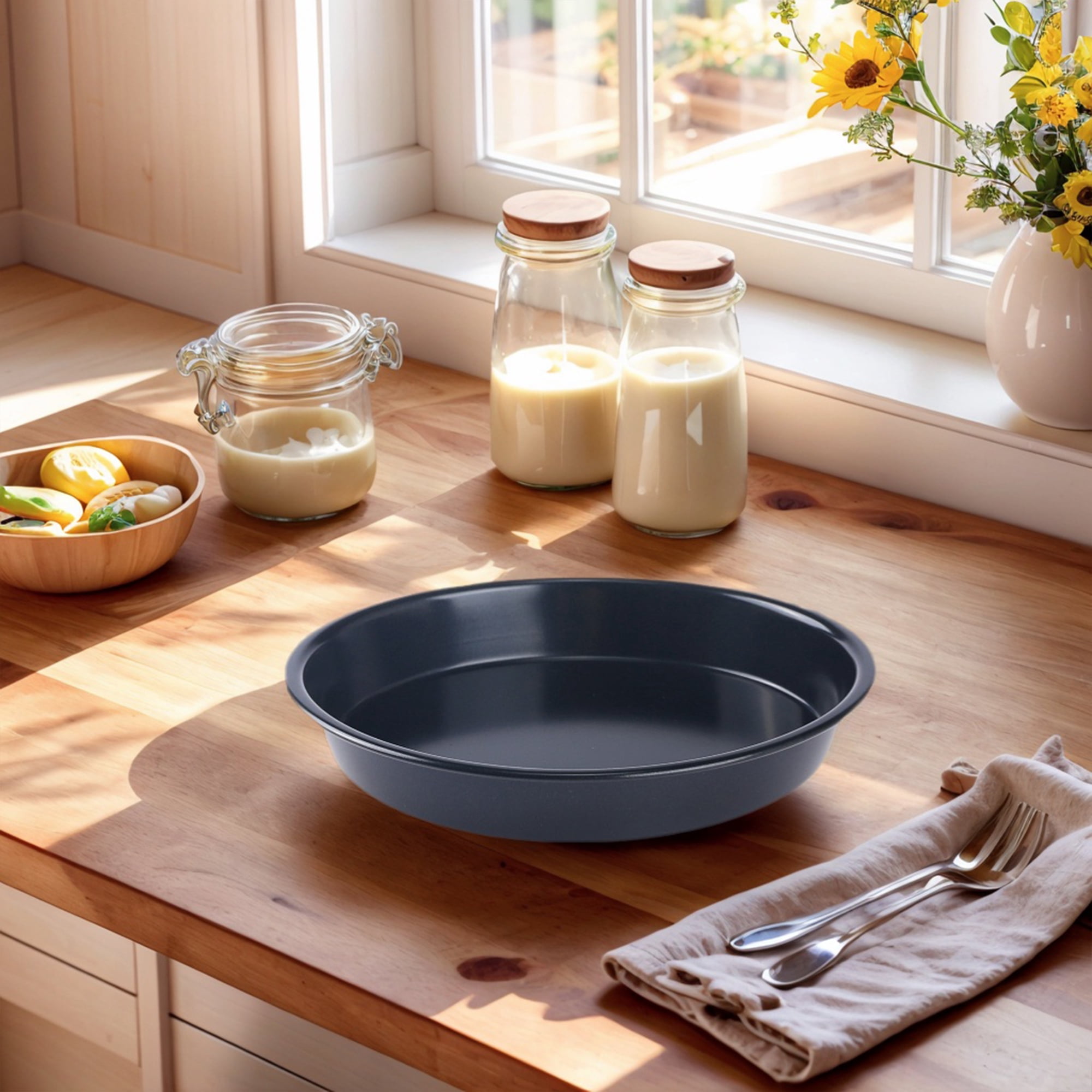 Unique Bargains 2 Pcs Round Cake Pans Baking Sheet Black 9.1*9.1*1.2in