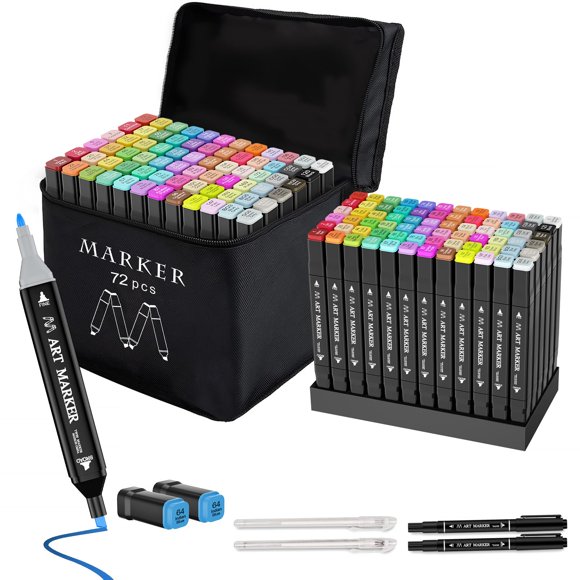Set de rotuladores artísticos Banral Alcohol, 72 colores, doble punta, con funda
