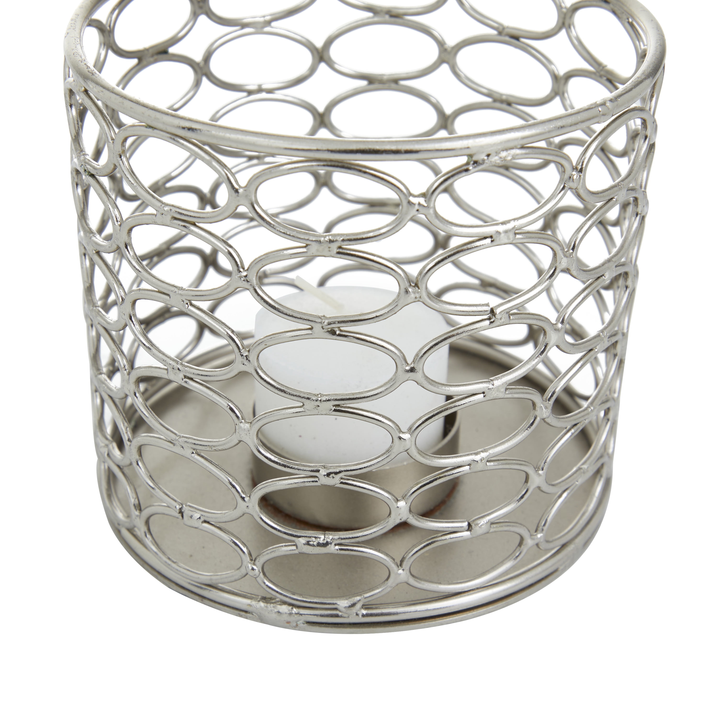 DecMode 4"W, 4"H Metal Glam Candle Holders, Silver, 3-Piece