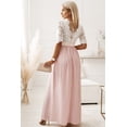 thumbnail image 1 of ABPHQTO Vestido largo de patchwork de croché de encaje rosa para mujer con abertura lateral, 1 of 5