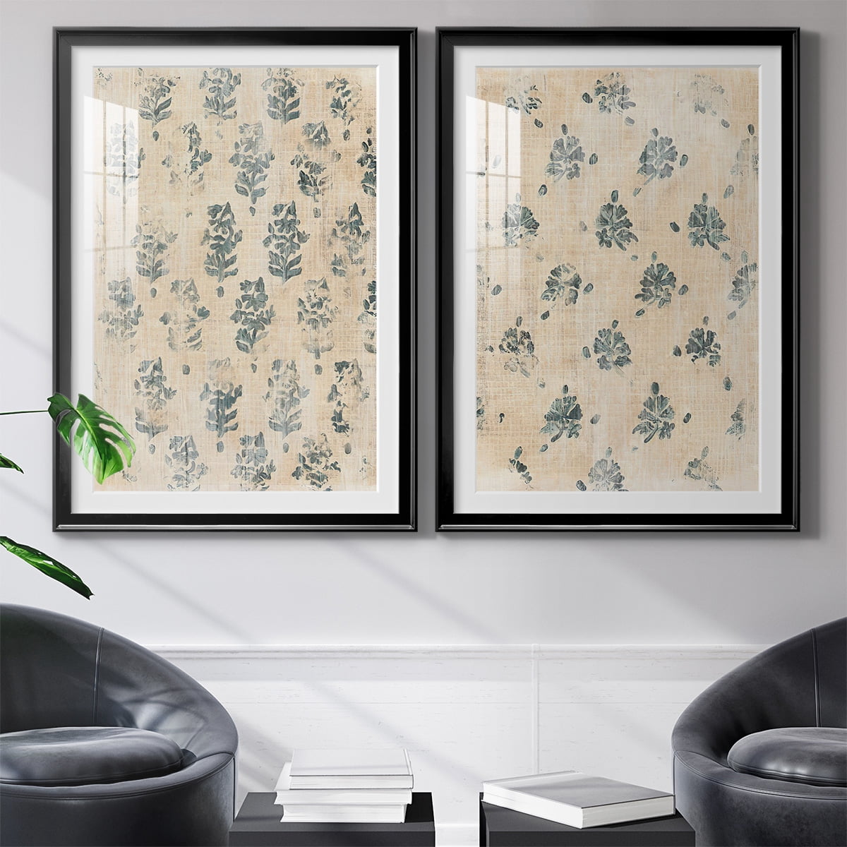 Wexford Home Vintage Blockprint I Premium Framed Print, 30.5" x 42.5" - Ready to Hang, Black (Set of 2)