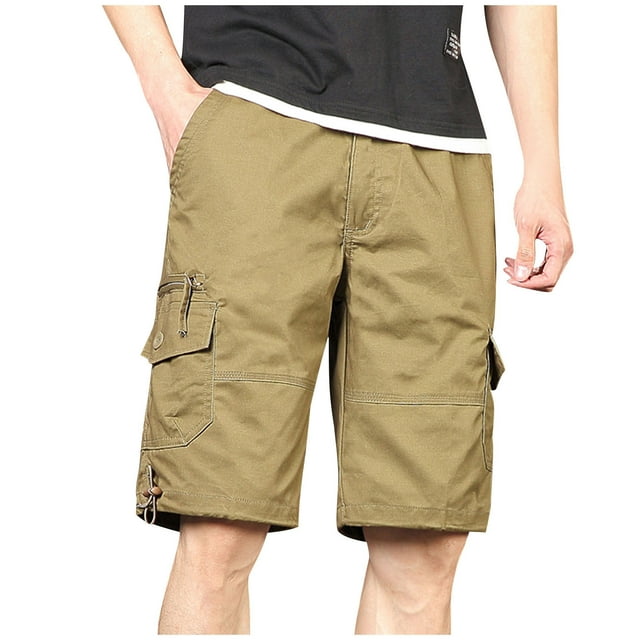 Pantalones Cortos para Hombre con Bolsillos con Cremallera Bolsillos Múltiples Pantalones Cortos de Longitud de Rodilla de Algodón, Cinturón Incluido Pantalones de Trabajo Al Aire Libre