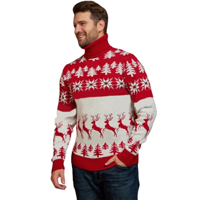 Suéteres navideños, suéteres de cuello alto, suéteres de punto, suéteres de cuello alto de manga larga, suéteres casuales para hombres, tops cálidos de invierno
