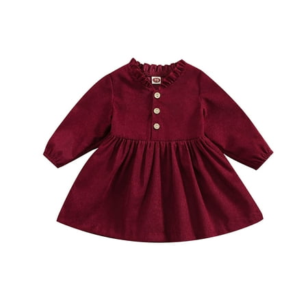 

Qufokar Dress for Baby Girl Wedding Dress Tie Toddler Kids Baby Girls Fashionable Solid Ruffle Collar Long Sleeves Princess Dress