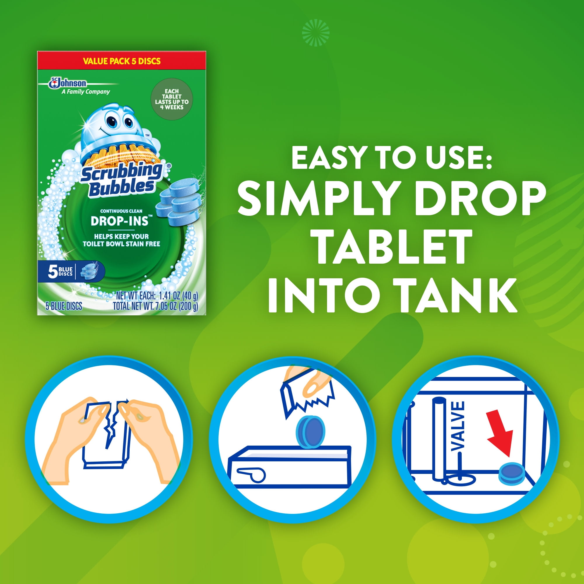 (3 pack) Scrubbing Bubbles Continuous Clean Drop-Ins Discs, Toilet Bowl Cleaner Tablets, 5 Count