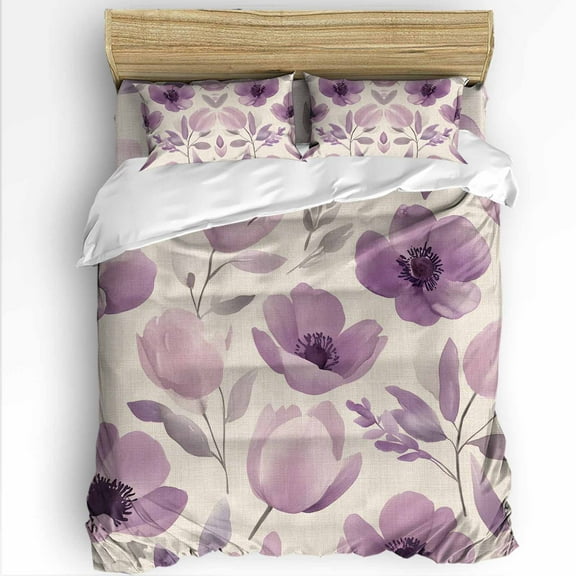 Purple Flower Twin Size Comforter Set, Spring Floral Plant Vintage Soft Bedding for All Seasons, 4 Pcs Bed Set with 1 Comforter (68"x86") ,1Sheet(66"x116"), 2 Pillowcases (19"x29")