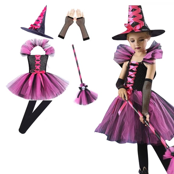 Toddler Witch Girl Outfit Tulle Dress Girl Fairy Tale Wicked Witch outfit Halloween Outfits for Toddler Girls 3-4 Years Toddler Kids Baby Girls Dress