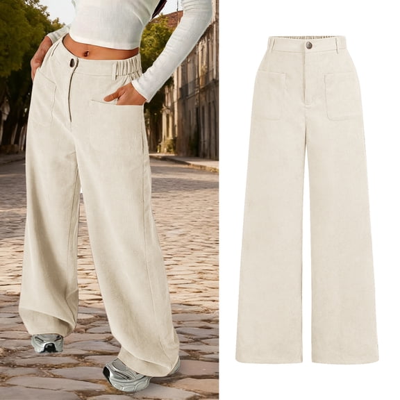 Girls Corduroy Wide Leg Pants with Pockets Vintage Baggy Pants High Waist Casual Pants for Girls Beige Pants for Girls Uniform Kids Girls Clothes Size 11-12 Years