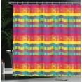 thumbnail image 3 of Ambesonne Geometric Shower Curtain, Psychedelic LGBT Lattice, 69"Wx70"L, Mustard and Violet Blue, 3 of 4