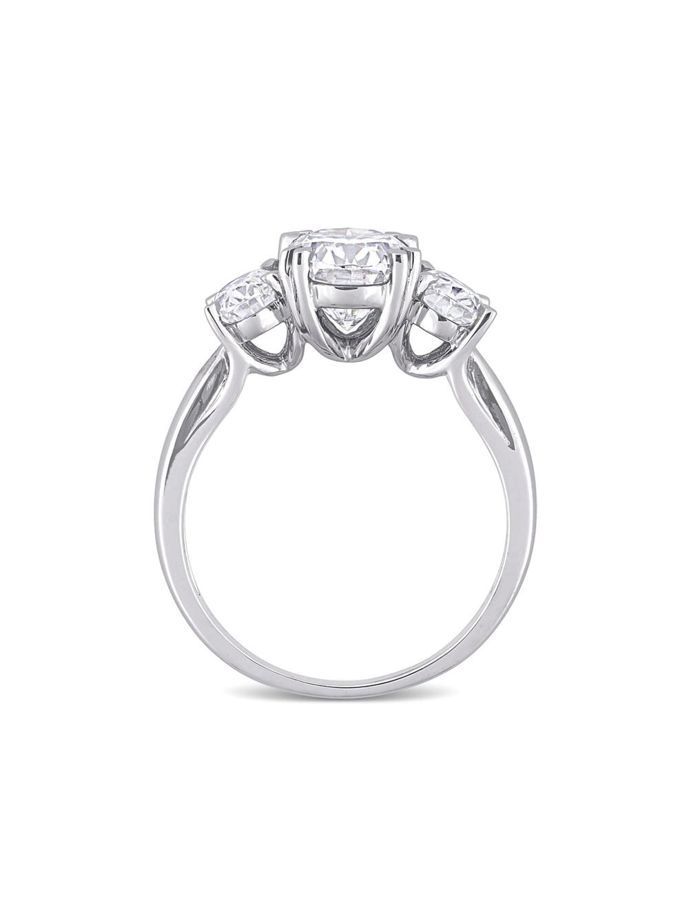 3.00 Carat (Ctw) Lab-Created Three-Stone Oval Moissanite Engagement Ring in 10K White Gold for Women