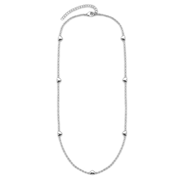 Cate & Chloe Jane 18k White Gold Plated 18" Heart Station Necklace, Gift for Women