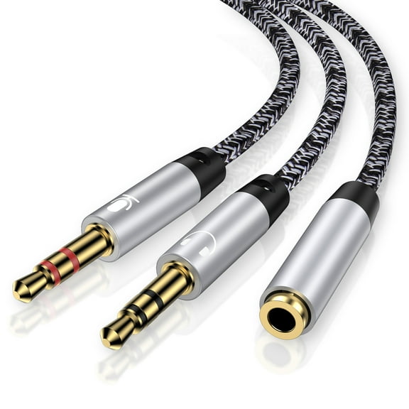 Headphone Splitter for Computer,1PC Nylon Braided 3.5mm Female to 2 Dual Male Audio Splitter Cable with Separate Mic and Headphone Stereo Jack Earphones Port Cord Gaming Headset to PC Laptop Adapter
