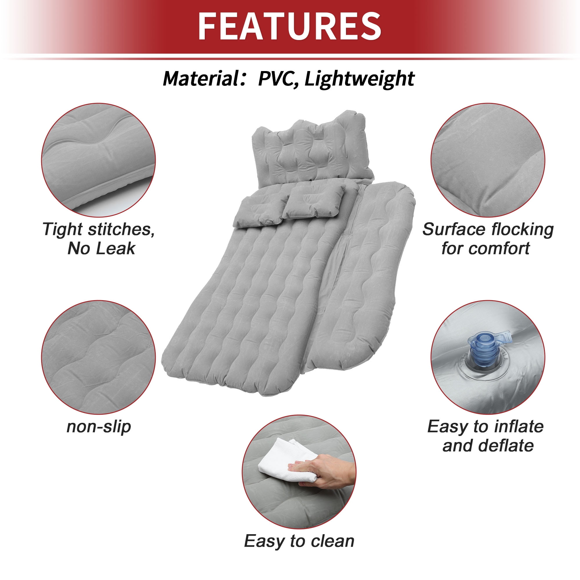 Unique Bargains Split Piers Long Leg Pier Air Pillows Repair Pads Air Pump Car Air Mattress Flocking Gray Inflatable Thickened Camping Bed Flocking Mattress