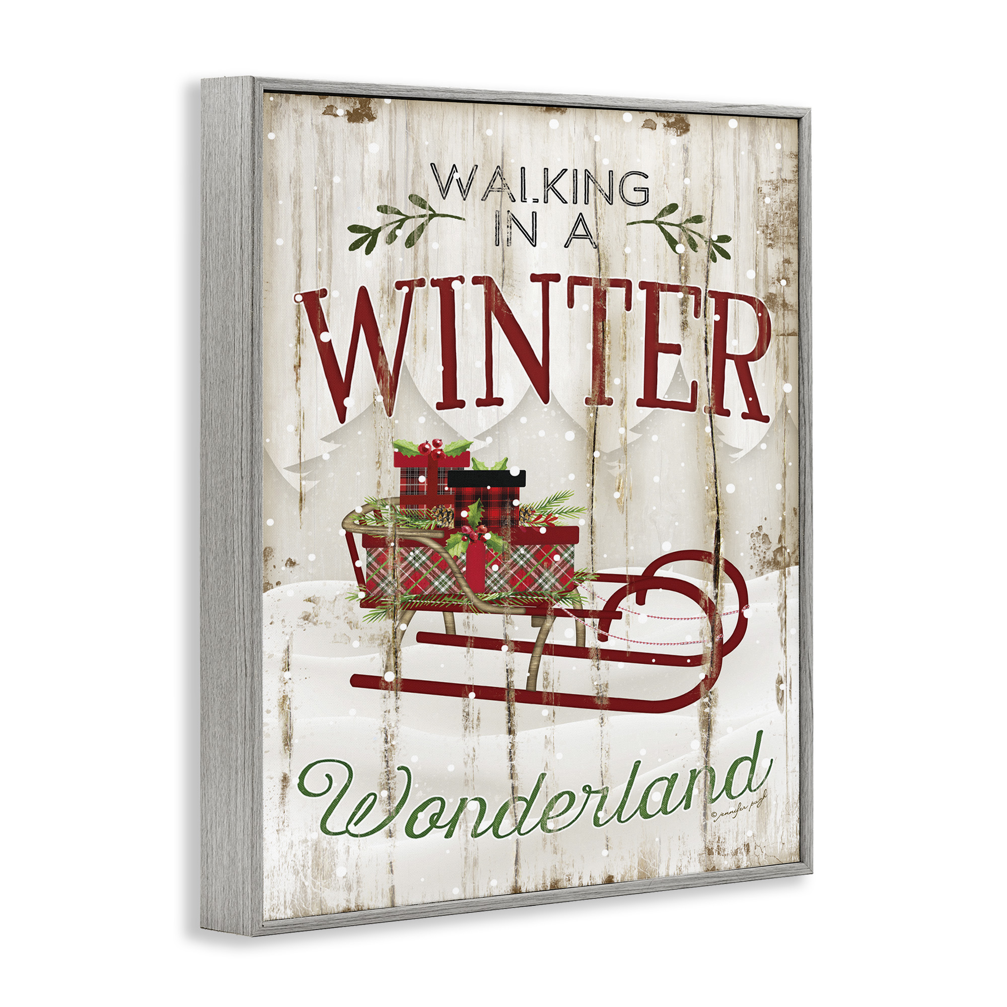 Stupell Industries Rustic Winter Wonderland Sleigh Holiday Painting Gray Framed Art Print Wall Art, 24 x 30