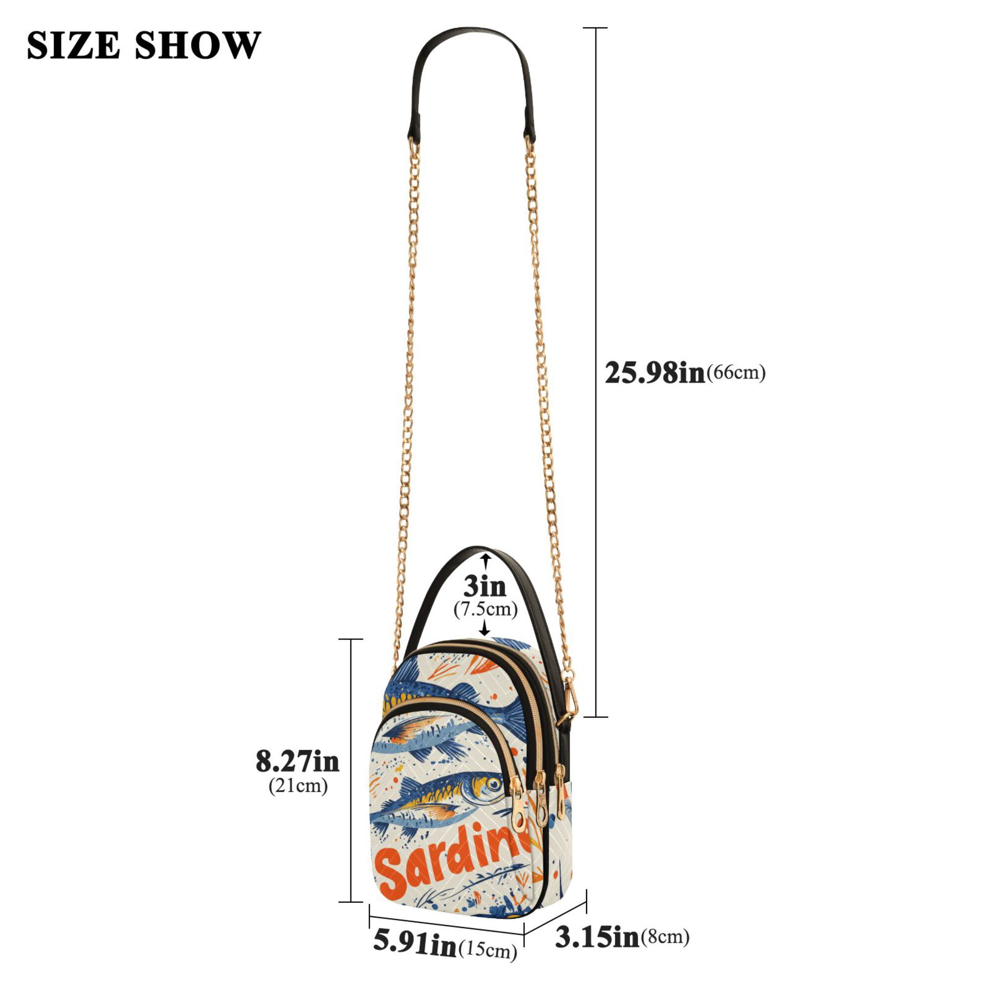 FORMRS Crossbody Bag for Women Quilted Travel Shoulder Cell Phone Purse with Chain Strap Handbag, Blue Sardines Pattern
