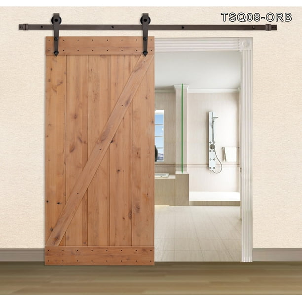 Tms 36 In X 84 Z Bar 1 Panel Primed Natural Wood Finish Sliding Barn Door With Hardware Kit Tsq08 Orb Com Sliding Door Hardware Kit Tsq08 Orb, Tms Sliding Door Hardware Installation