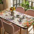 thumbnail image 3 of Happy Easter Table Cloths for 3 Foot Rectangle Tables, Bunny Eggs Spring Mushrooms Plants Brown Plaid Patio Waterproof Elastic Fitted Tablecloths, Washable Rectangular Table Cover for Camping, 3 of 8
