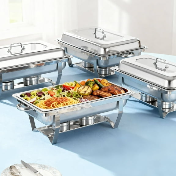 XYJBHB Chafing Dishes for Buffet, 9QT 4 Pack Chafing Dish Buffet Set, Stainless Steel Catering Warmer Server with 4 Full Size Pans for Home Party Wedding Buffets