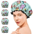 thumbnail image 7 of Shower Caps,Pioneer Flower Floral Print Pattern Waterproof Shower Cap for Women 4 Pieces,Double Reusable Hair Cover for Shower PEVA Elastic Stretch Hem, 7 of 7