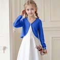 thumbnail image 2 of Xyant Girls Open Front Shrug Cardigan Kids Children Knit Long Sleeve Girls Bolero with Button Closure (Blue,13-14 Years), 2 of 7