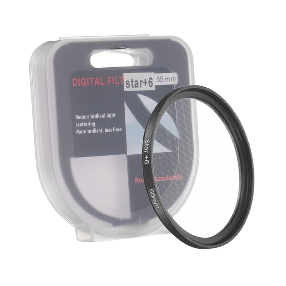 55mm Star Filter, 8 Points Starburst Len Filter Variable Twinkle Effect Ultra Slim Optical Lens Black